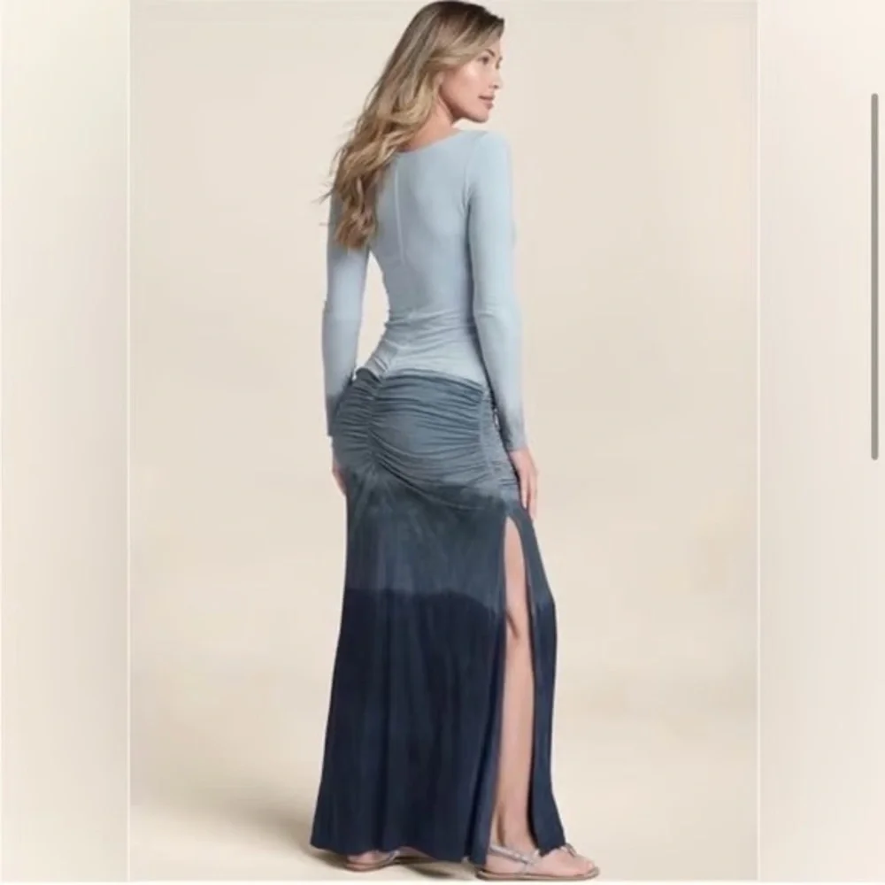 VENUS Gradient Blue Lace-Up Ombre Long Sleeve Dress NWOT M